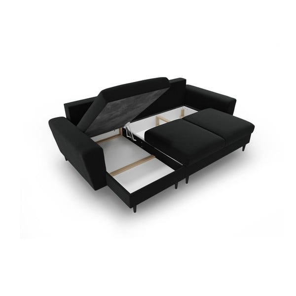 Crna baršunasti sklopiva/s prostorom za odlaganje kutna garnitura Kyoto – Cosmopolitan Design-image-3