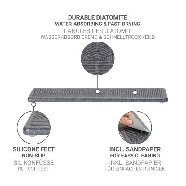 Siva podloga za ocjeđivanje posuđa od dijatomita 30x8 cm Damon – Wenko-image-4