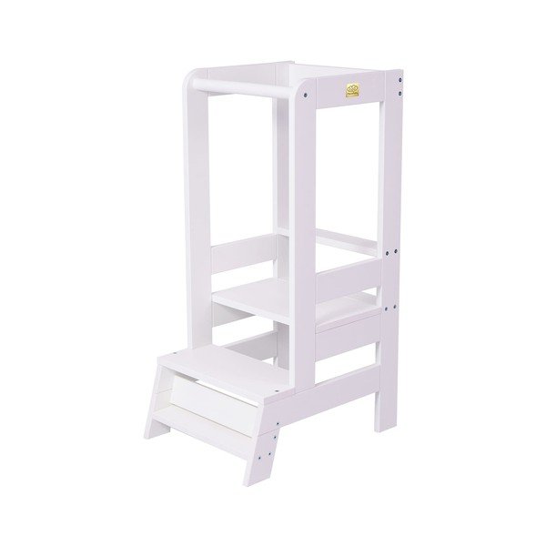 Bijeli toranj za učenje od masivnog bora Montessori – Meowbaby