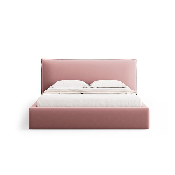 Ružičasti tapecirani bračni krevet s prostorom za pohranu s podnicom 140x200 cm Elio – Milo Casa-image-3