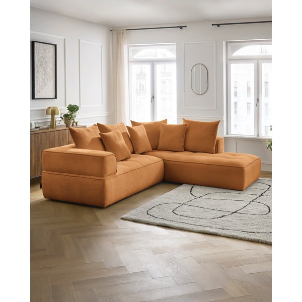 Senf žuta kutna garnitura od šenila (s desnim kutom/u obliku slova L) Whesley – Bobochic Paris-image-1