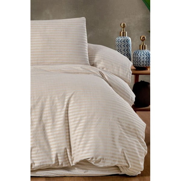 Krem posteljina za bračni krevet/za produženi krevet s uključenom plahtom/4-dijelna 200x220 cm – Mila Home-image-1