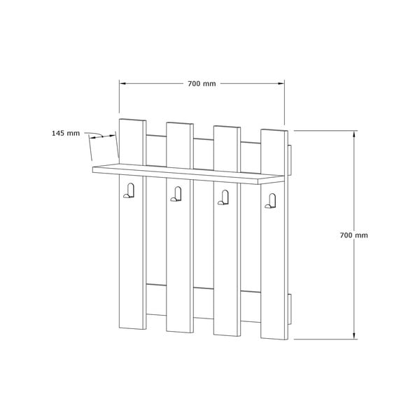 Tamnosmeđa zidna polica s 4 kukice Carina-image-3