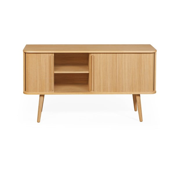 Niska komoda u dekoru hrasta s kliznim vratima u prirodnoj boji 138x75 cm Rove – Woodman-image-4