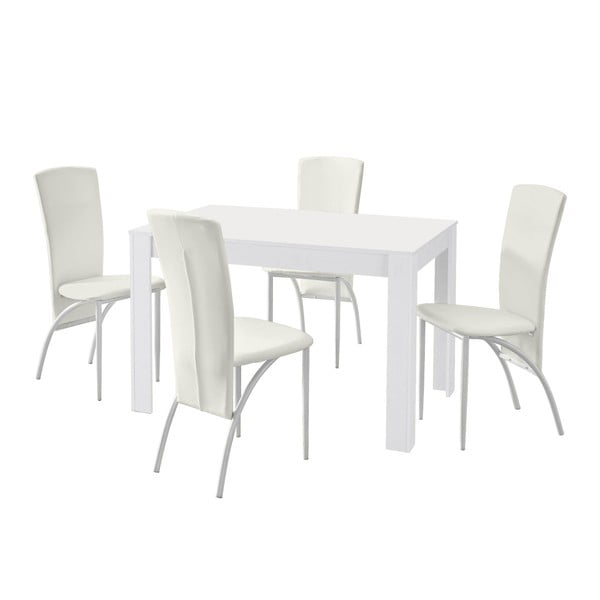 Garnitura stolova za blagovanje i 4 bijele stolice za blagovanje Støraa Lori Nevada Puro White