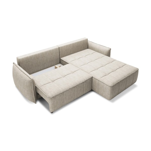 Bež baršunasti sklopiva/s prostorom za odlaganje kutna garnitura (s desnim kutom/s ležaljkom) Campo – ELTAP-image-2