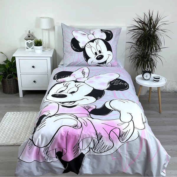 Ružičasta/siva pamučna dječja posteljina za krevet za jednu osobu 140x200 cm Minnie Beautiful – Jerry Fabrics-image-1