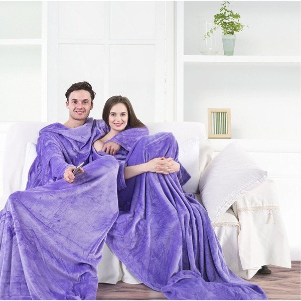 Svjetloljubičasta deka od mikrovlakana za izležavanje na sofi DecoKing Lazy, 170 x 200 cm-image-1