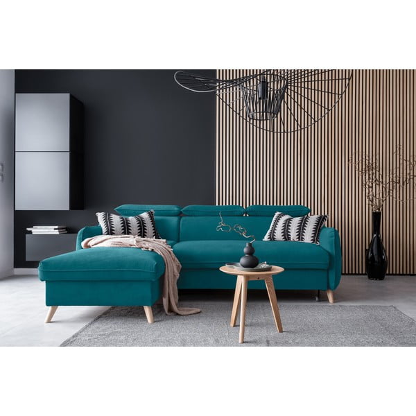 Tirkizna baršunasta sklopiva kutna garnitura (s lijevim kutom) Sweet Harmony – Miuform-image-1