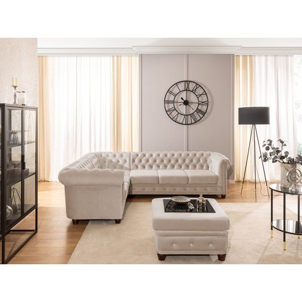 Bež baršunasti sklopiva kutna garnitura (s lijevim kutom/u obliku slova L) York Blik – Ropez-image-4