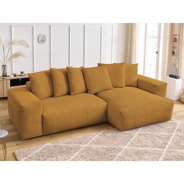 Senf žuta sklopiva/s prostorom za odlaganje kutna garnitura od samta Voltaire – Bobochic Paris-image-4