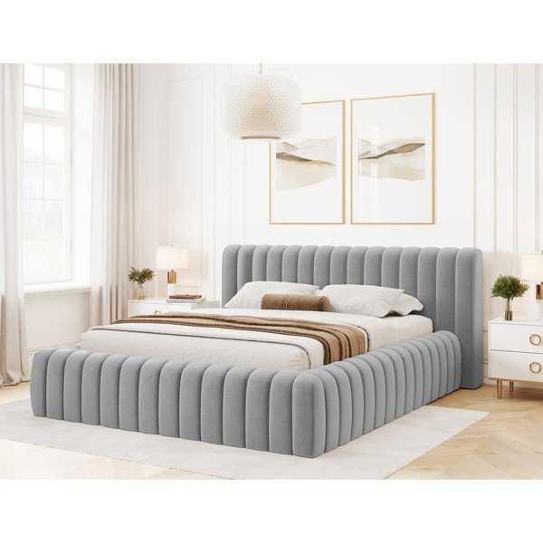 Svijetlo sivi tapecirani bračni krevet s prostorom za odlaganje s podnicom 140x200 cm Carilla – ELTAP-image-1