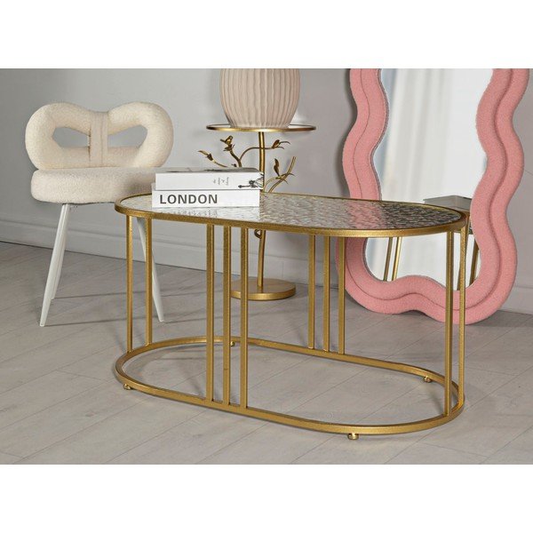 Bijeli/u zlatnoj boji stolić za kavu sa staklenom pločom stola 50x90 cm Antalia – Mauro Ferretti-image-1