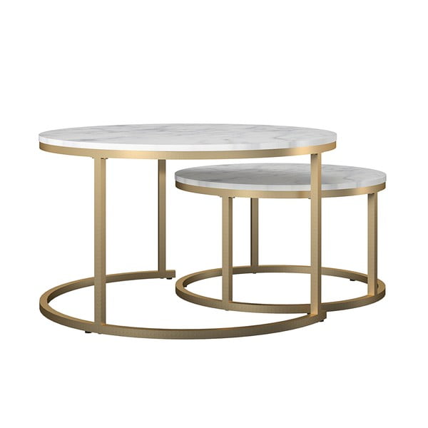 Bijeli/u zlatnoj boji okrugli stolići za kavu u setu 2 kom u mramornom dekoru ø 79 cm Amelia – CosmoLiving by Cosmopolitan