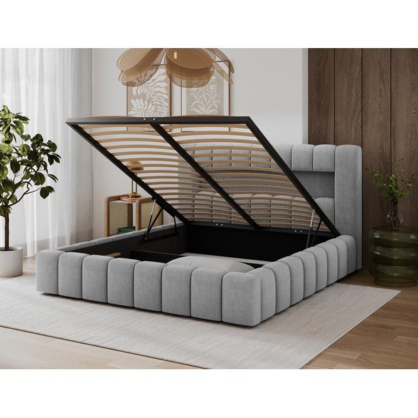 Svijetlo sivi tapecirani bračni krevet s prostorom za odlaganje s podnicom 160x200 cm Lamica – ELTAP-image-4
