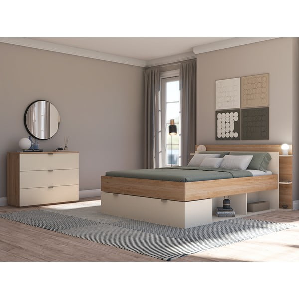 Krem/u prirodnoj boji komoda u dekoru hrasta 100x80x40 cm Dennis – Marckeric-image-1