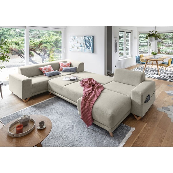 Bež sklopiva/s prostorom za odlaganje kutna garnitura (s lijevim kutom/u obliku slova "U") Classy Sophie – Miuform-image-4