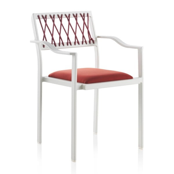 Bijela vrtna stolica s crvenim detaljima i Geese Seally naslonima za ruke