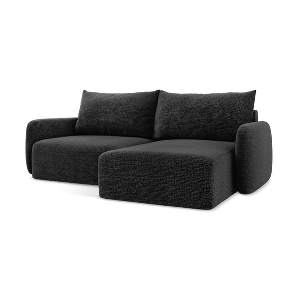 Crna sklopiva/s prostorom za odlaganje kutna garnitura (s desnim kutom) Kalena – Makamii-image-2