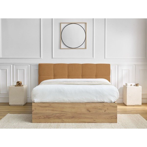 Oker žuti podstavljeni tapecirani/od iverice bračni krevet s prostorom za odlaganje s podnicom 180x200 cm Kumo – Bobochic Paris-image-3