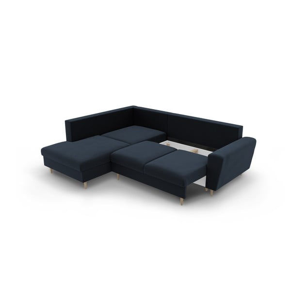 Tamno plava baršunasti sklopiva/s prostorom za odlaganje kutna garnitura (s lijevim kutom/u obliku slova L) Kyoto – Cosmopolitan Design-image-3