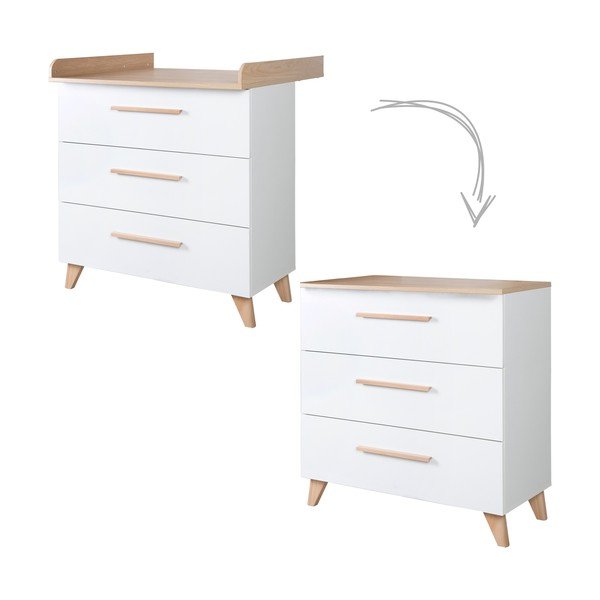 Bijela dječja komoda u dekoru hrasta s promjenjivim stolom 88,5x99x76 cm Léon – Roba-image-2