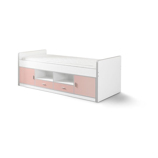 Bijelo-ružičasti dječji krevetić s prostorom za odlaganje Vipack Bonny, 200 x 90 cm