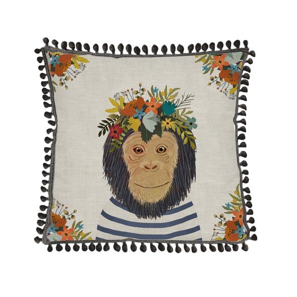 Jastuk s dodatkom lana Really Nice Things Floral Monkey, 45 x 45 cm