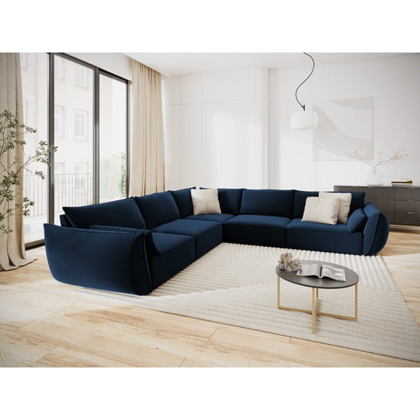 Tamno plava baršunasti kutna garnitura Vanda – Mazzini Sofas-image-1