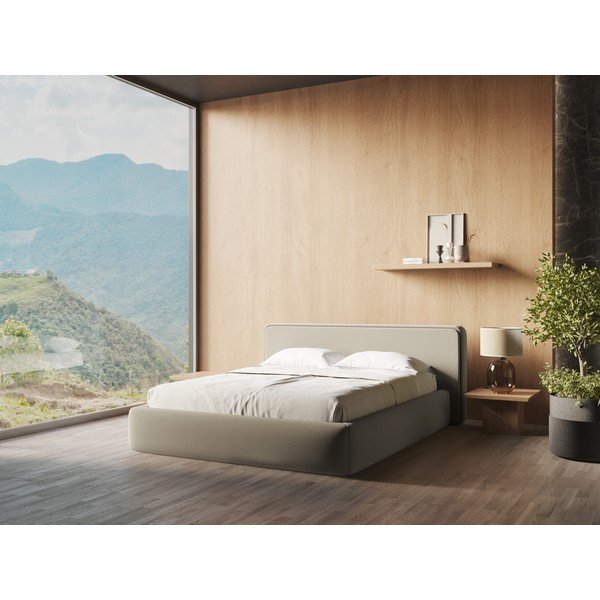 Bež tapecirani bračni krevet s prostorom za odlaganje s podnicom 180x200 cm Kiana – Makamii-image-1