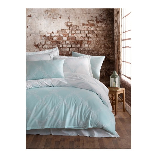 Posteljina s plahtama za pamučni krevet Mijolnir Nadine Mint, 200 x 220 cm
