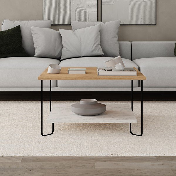 Bijeli/u prirodnoj boji stolić za kavu s pločom stola u dekoru hrasta 80x80 cm Tonka – Marckeric-image-4