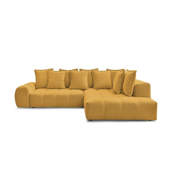 Senf žuta sklopiva/s prostorom za odlaganje kutna garnitura od šenila (s desnim kutom/u obliku slova L) Everest – Bobochic Paris