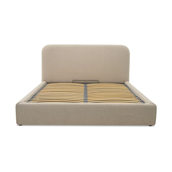 Bež tapecirani bračni krevet s prostorom za odlaganje s podnicom 140x190 cm Sea – Scandic-image-2
