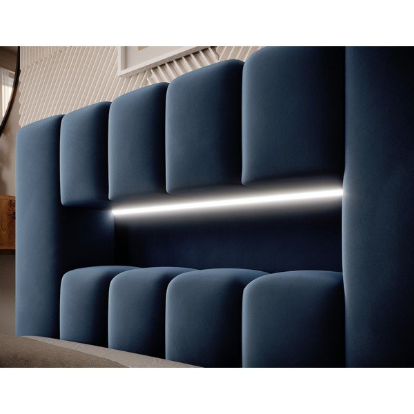 Tamno plavi tapecirani krevet s prostorom za odlaganje s podnicom 90x200 cm Lamica – ELTAP-image-4