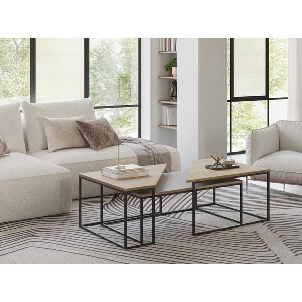 Stolići za kavu u setu 3 kom s pločom stola u dekoru hrasta 70x110 cm Titan – Marckeric-image-1