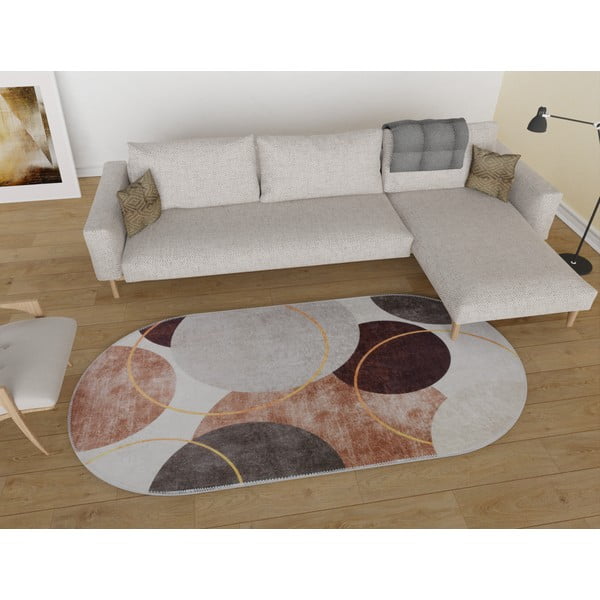 Smeđi/krem perivi tepih 60x100 cm Oval – Vitaus-image-1