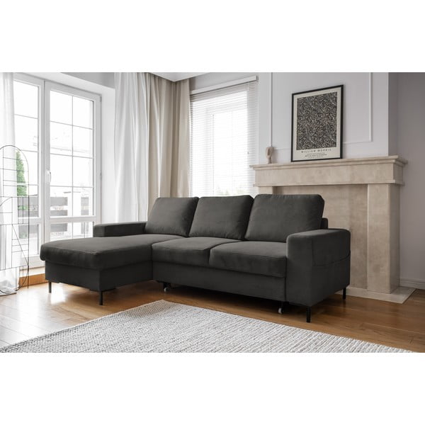 Tamno siva sklopiva kutna garnitura od samta (s lijevim kutom) Lofty Lilly – Miuform-image-3