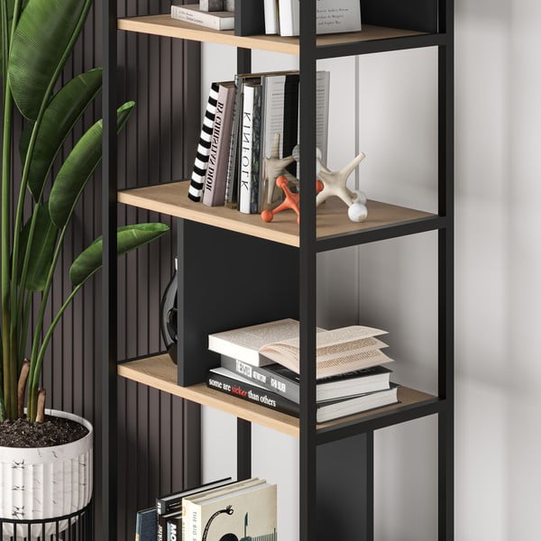 Crna/u prirodnoj boji biblioteka u dekoru hrasta 58x175 cm Alabama – Marckeric-image-4