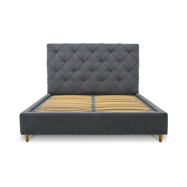 Sivi tapecirani bračni krevet s prostorom za pohranu s podnicom 160x200 cm Bee – Scandic-image-3