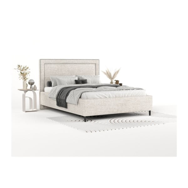 Krem tapecirani bračni krevet s prostorom za pohranu s podnicom 160x200 cm Baleine – Maison de Rêve-image-1