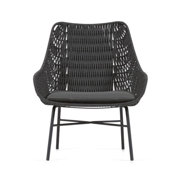 Crna ručno pletena vanjska fotelja Kave Home Abeli-image-2