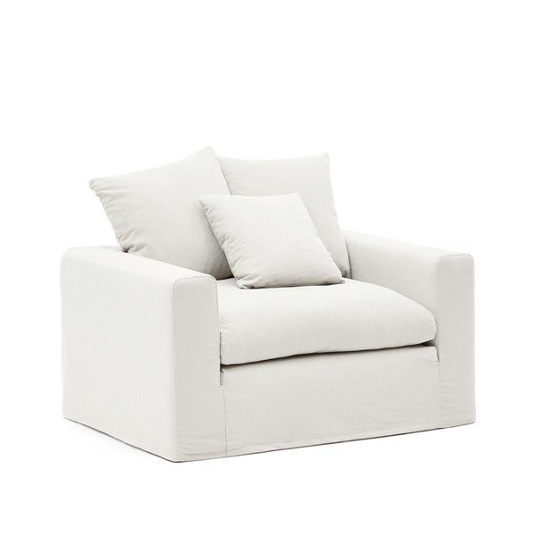 Bijela lanena fotelja Nora – Kave Home