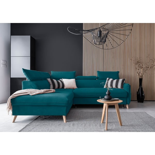 Tirkizna baršunasta sklopiva kutna garnitura (s lijevim kutom) Sweet Harmony – Miuform-image-1