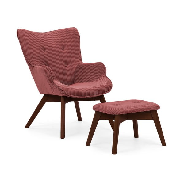 Crvena fotelja s naslonjačem za noge od samta Niko – Ropez