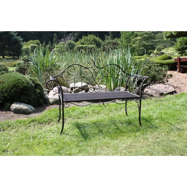 Crna/tamno smeđa metalna vrtna klupa Selene – Garden Pleasure-image-1