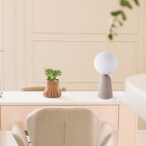 Siva stolna lampa SULION Creta, visina 29,5 cm-image-1