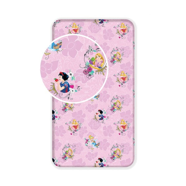 Ružičasta pamučna dječja plahta s gumom 90x200 cm The Pincesses "Pink" – Jerry Fabrics