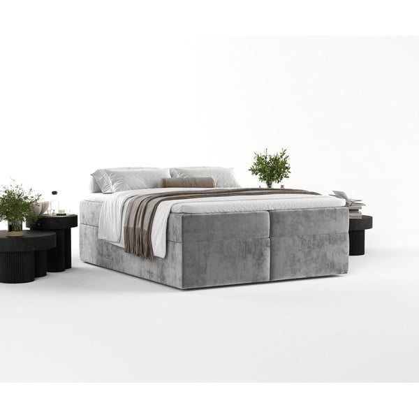 Sivi boxspring krevet s prostorom za pohranu 200x200 cm Yoko – Maison de Rêve-image-1