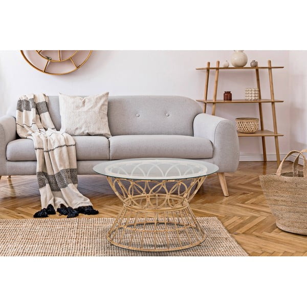 Okrugli stolić za kavu sa staklenom pločom u prirodnoj boji ø 75 cm Panama - Mauro Ferretti-image-1